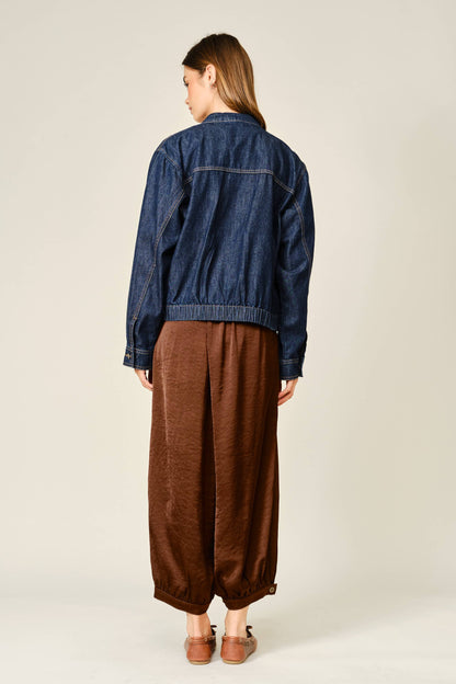 SATIN SHIRRING BAGGY DRESSY PANTS