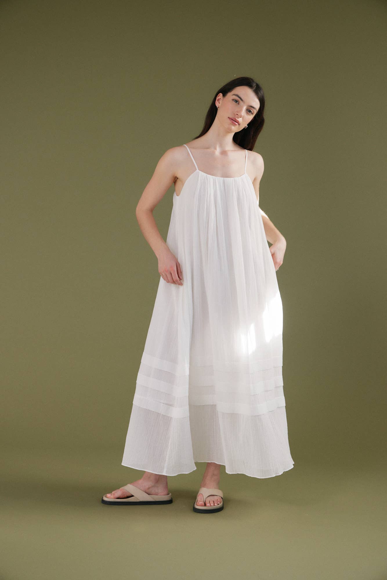 PLEATED COTTON MAXI DRESS