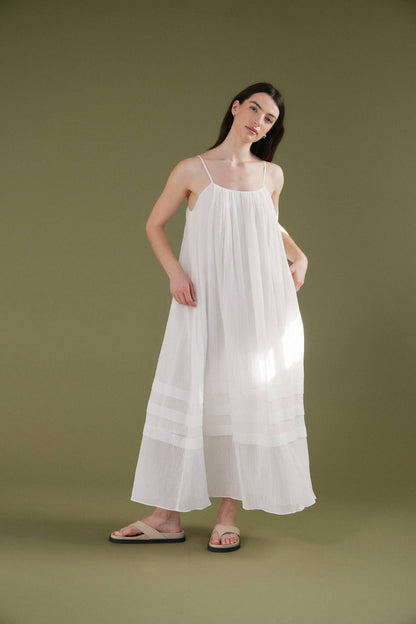 PLEATED COTTON MAXI DRESS