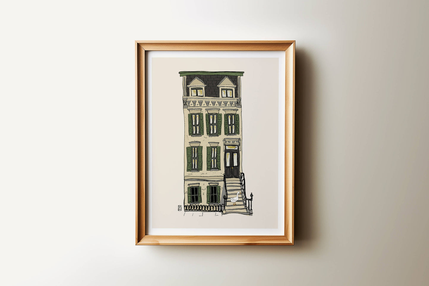 Brooklyn Brownstone Art Print: Goose on Stoop, New York City