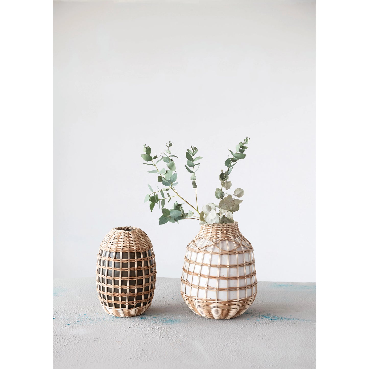 Decorative Hand-Woven Seagrass and Bamboo Wrapped Vase