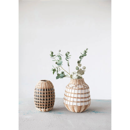 Decorative Hand-Woven Seagrass and Bamboo Wrapped Vase