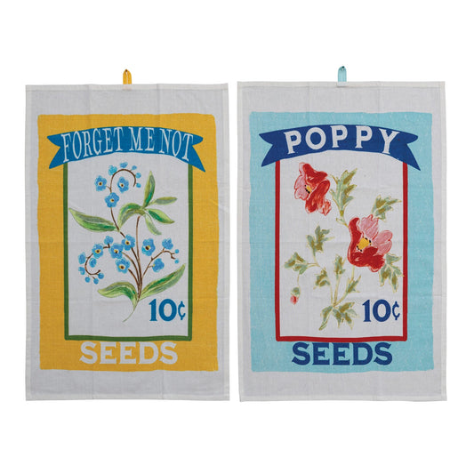 Two Printed Tea Towels in Drawstring Bag