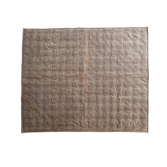 Cotton Velvet Quilted Throw w/ Blanket Stitch, Taupe