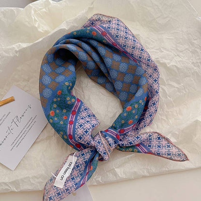 Polka Dot Stripes Blue Floral square scarf bandana