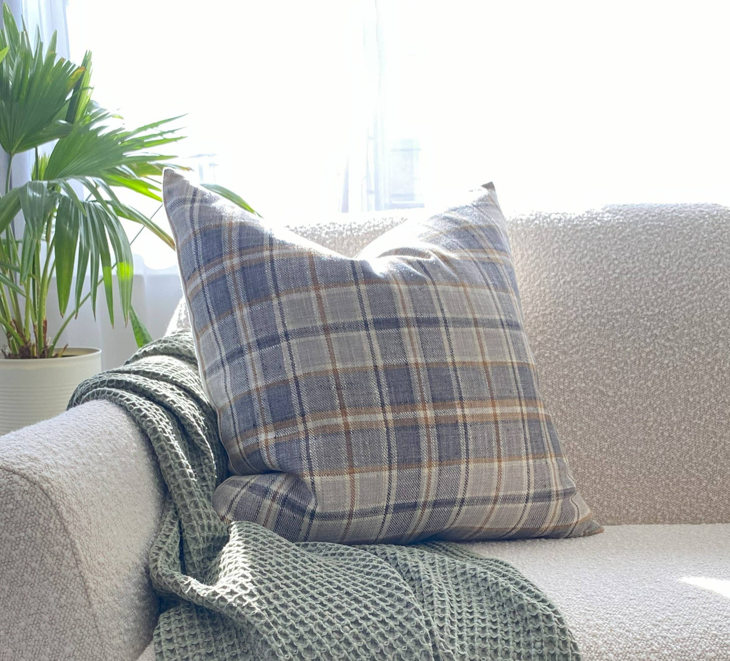 Brown Plaid Throw Pillow Cover, Neutral Beige Pillow | Nolan