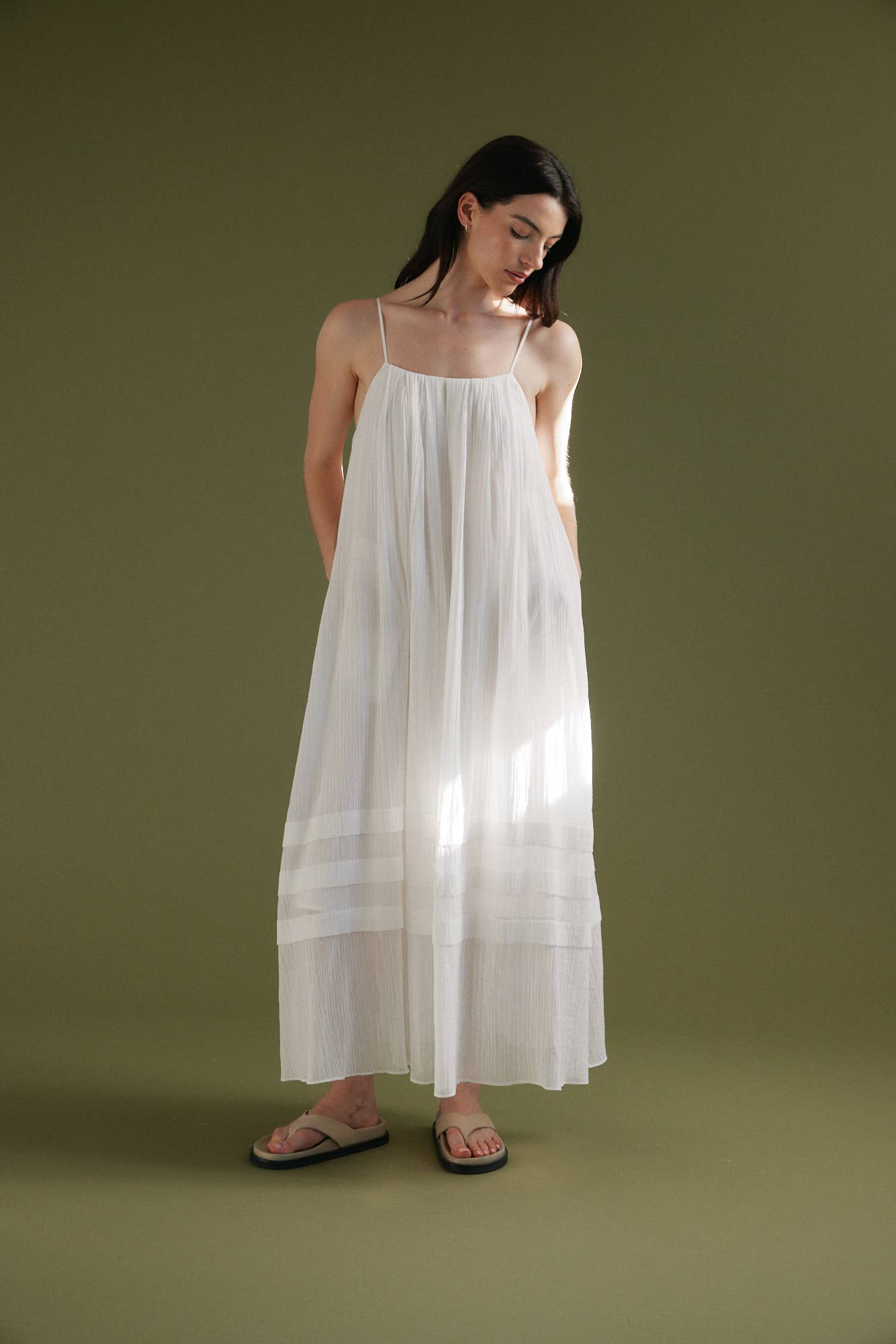 PLEATED COTTON MAXI DRESS