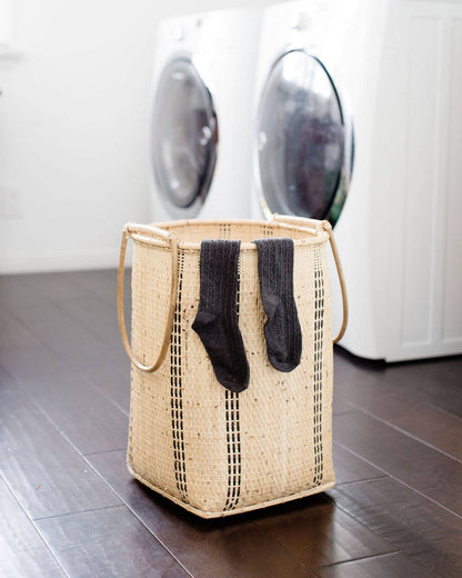 Laundry Storage Basket Container | Stripe on Natural base
