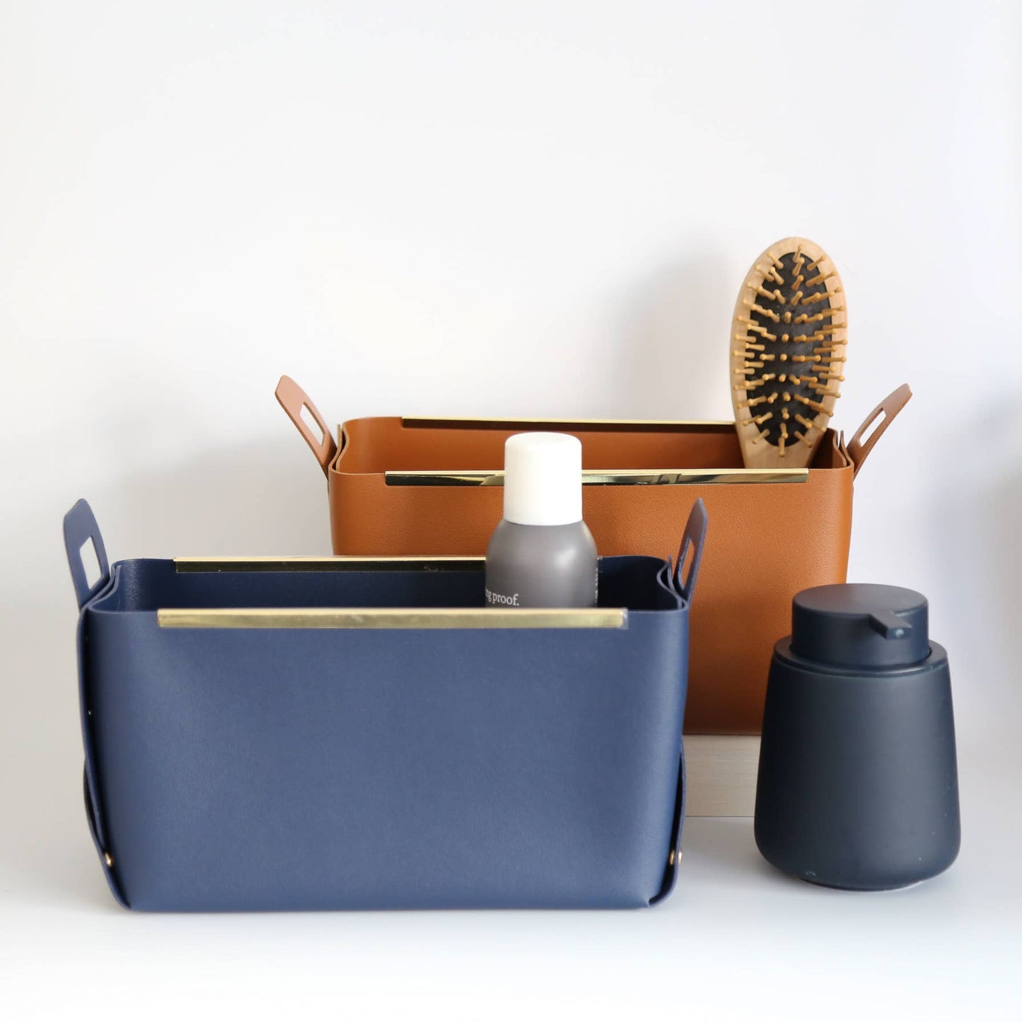 Vegan Leather Storage Basket with Metal Edge