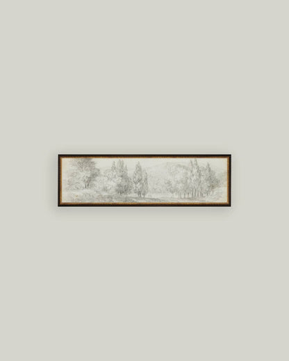 Country Meadow Sketch Framed Antique Art