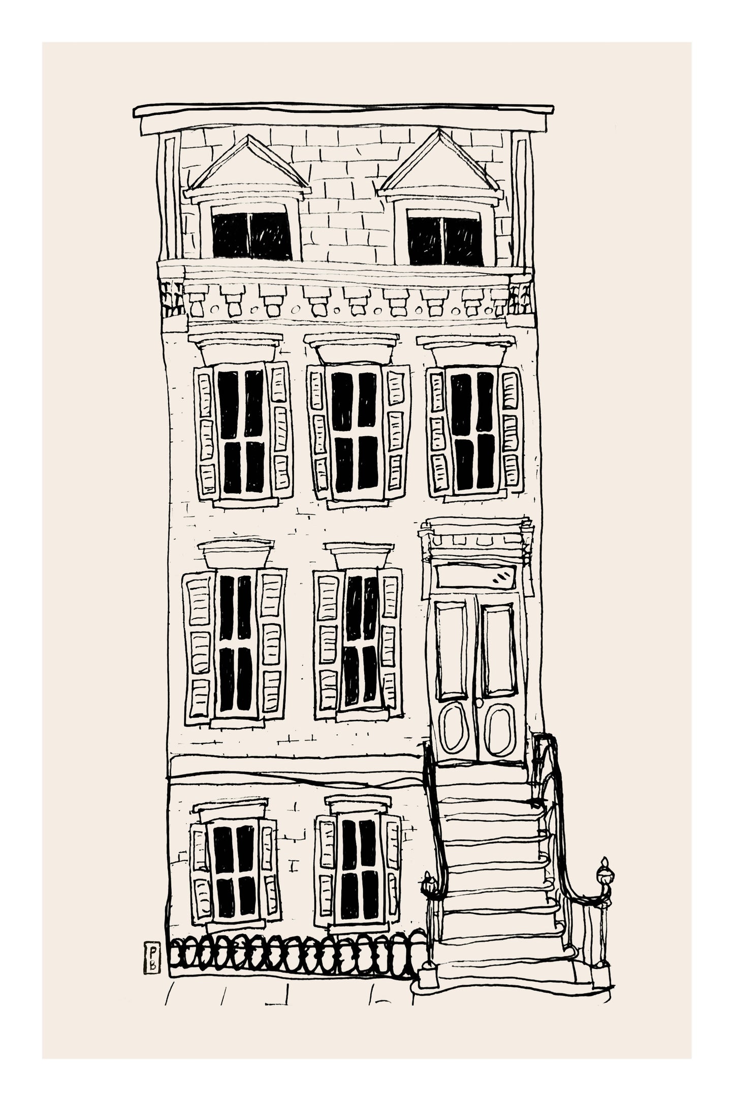 Brownstone Art Print: Minimalist New York Architecture