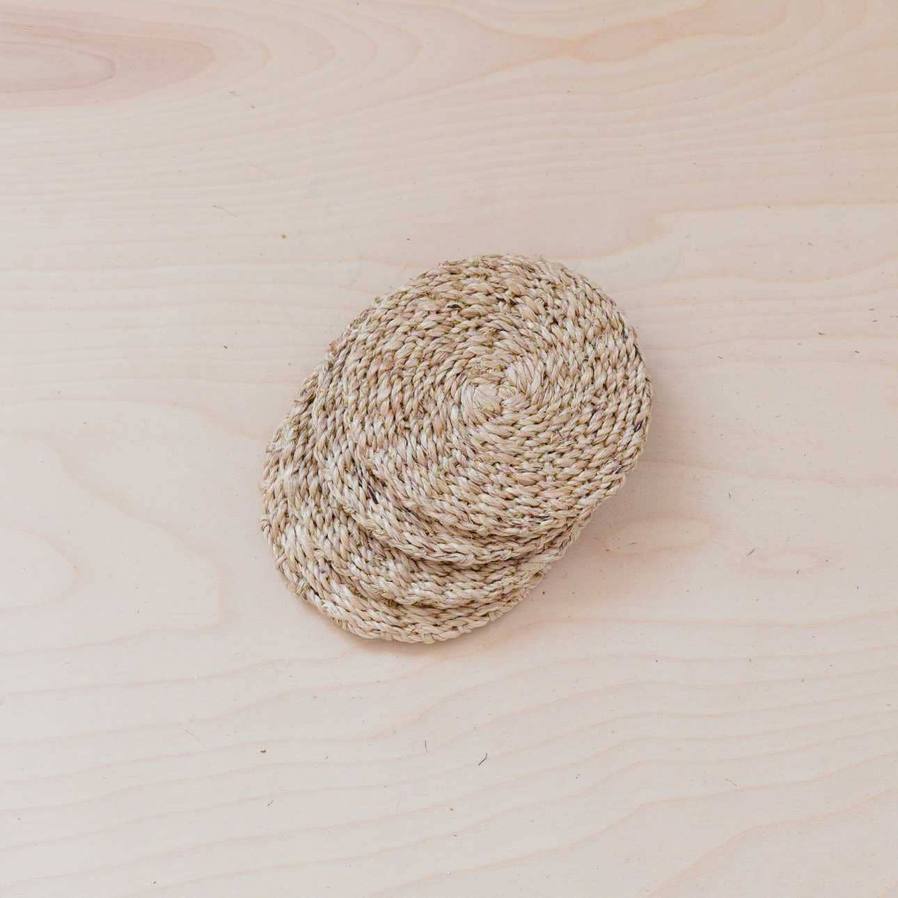 Natural Round Abaca Coasters, set of 4 - Woven Fiber | LIKHA