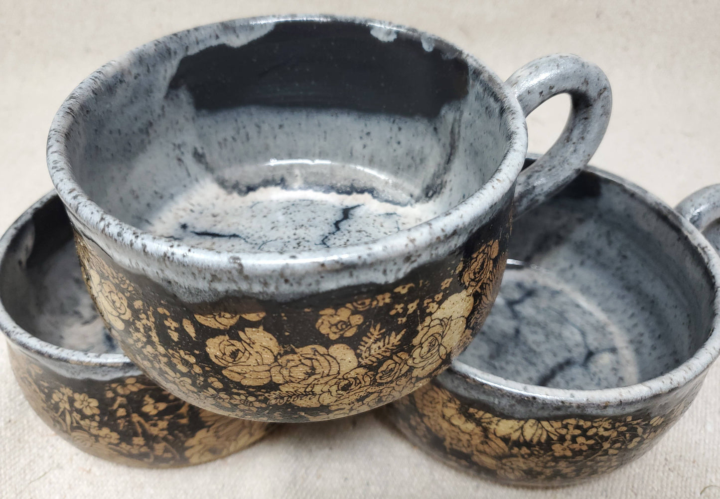 Flower Garden soup bowl in snow storm glaze