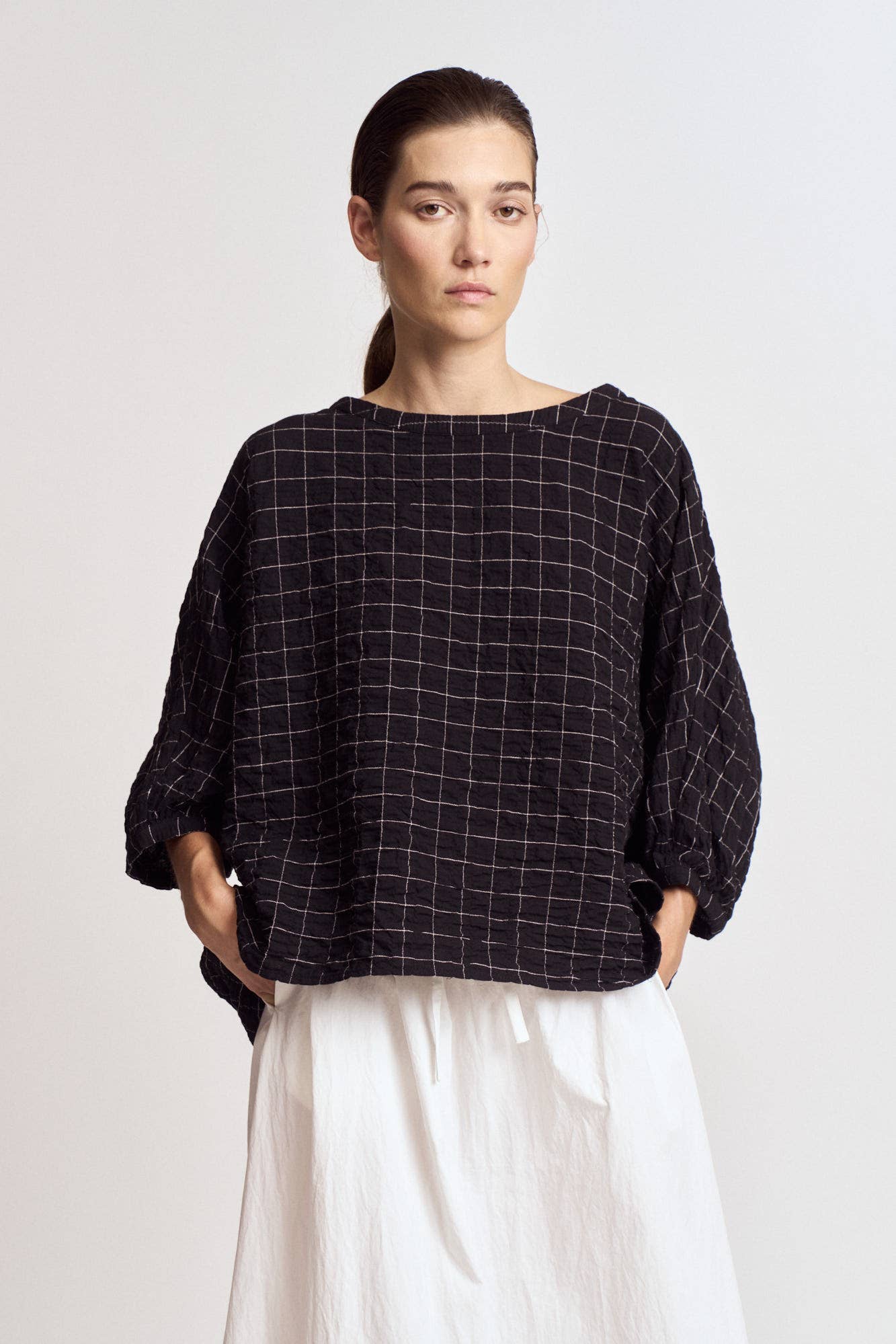 CHECK PRINT GAUZE BLOUSE