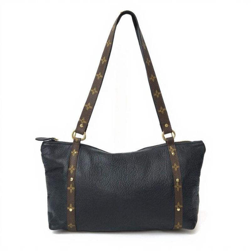 Stephanie Shoulder Bag In Black Leather | Upcycled LV