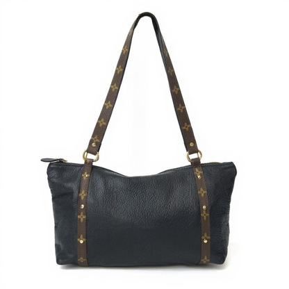 Stephanie Shoulder Bag In Black Leather | Upcycled LV