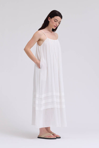 PLEATED COTTON MAXI DRESS