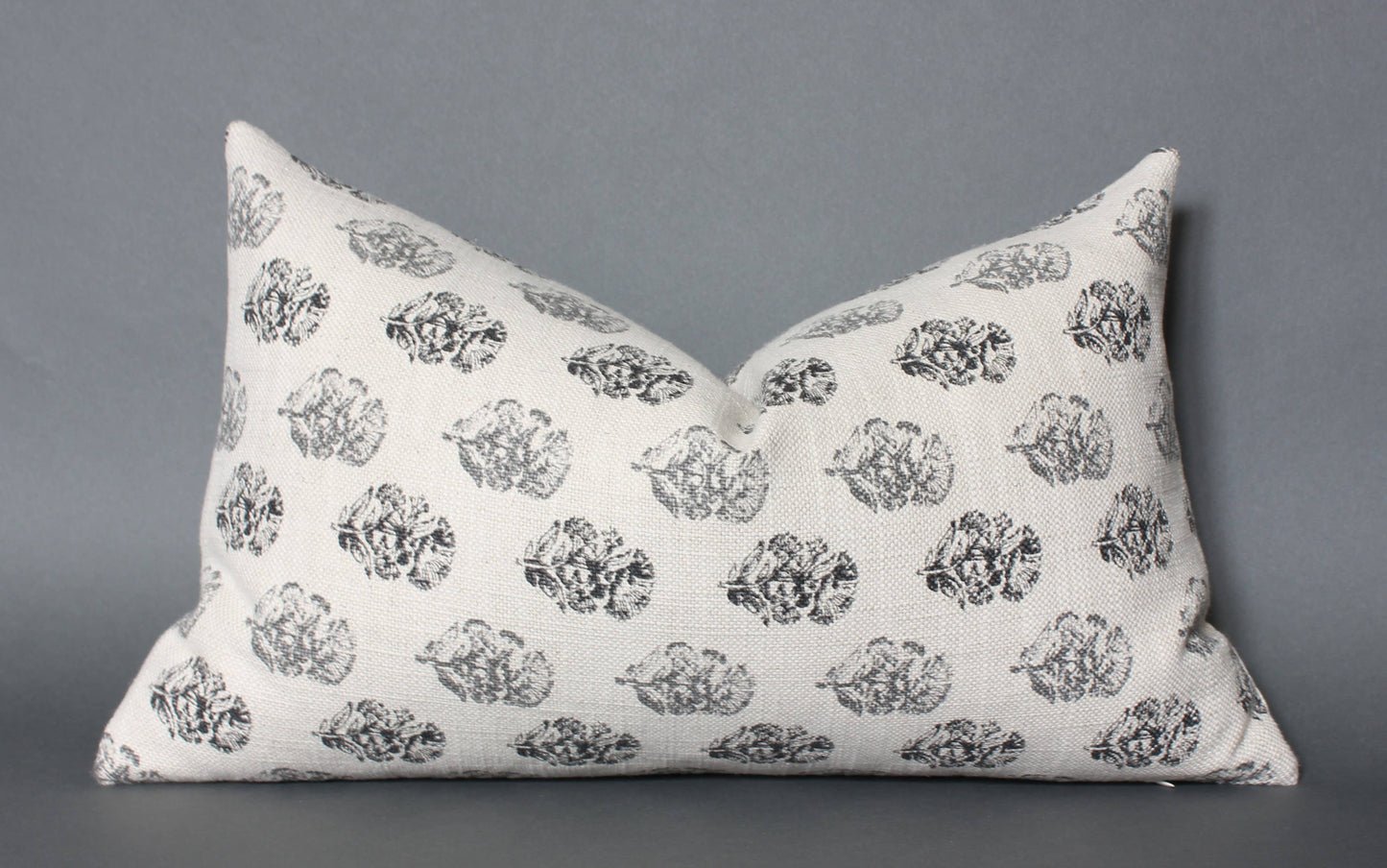 Cream Floral Lumbar Cover, Charcoal Floral Pillow | Chara