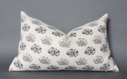 Cream Floral Lumbar Cover, Charcoal Floral Pillow | Chara