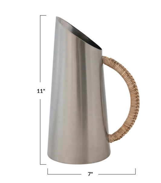 2 Quart Stainless Steel Pitcher w/ Rattan Wrapped Handle