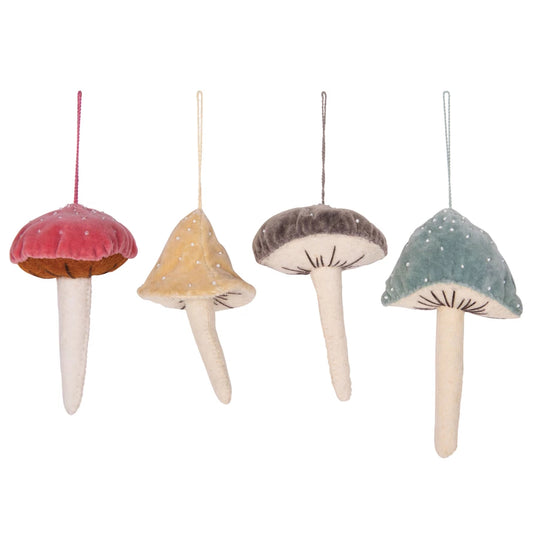 Velvet Beaded Mushroom Ornament, 4 Styles