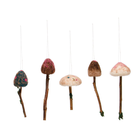 Wood Stem Mushroom Ornament, 5 Styles