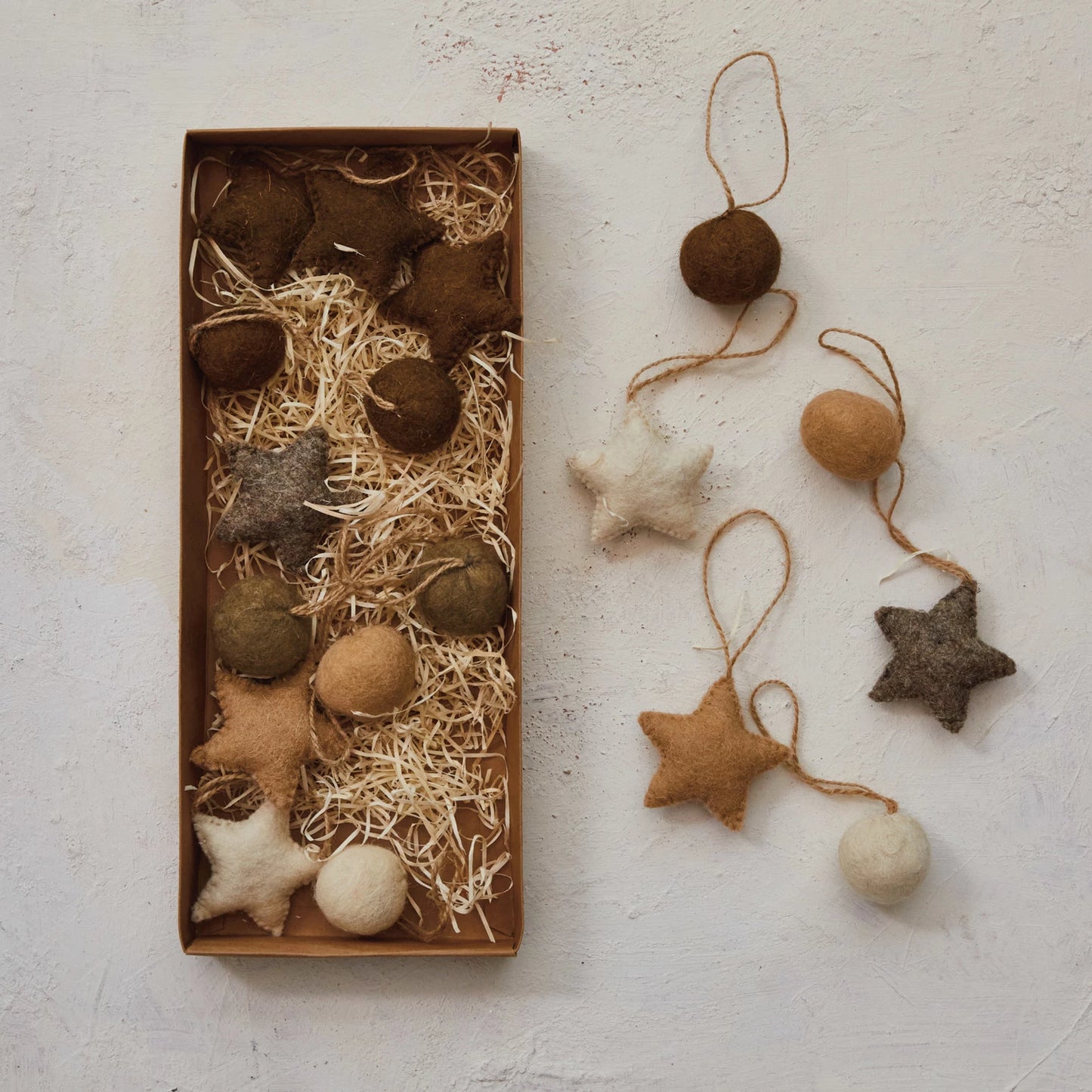 Felt Ball and Star Ornaments, Set of 18, 2 styles