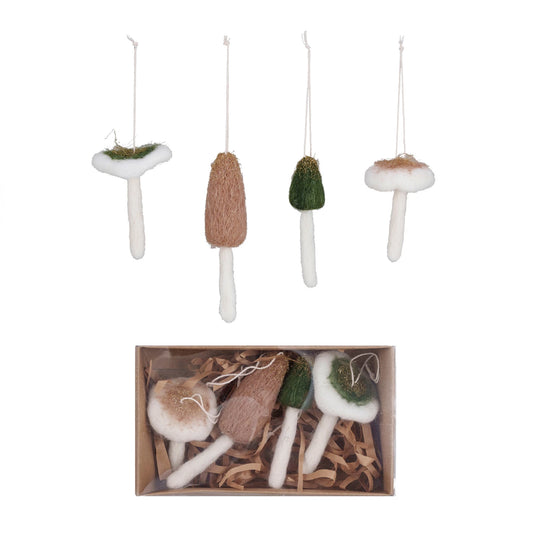 Wool Mushroom Ornament, Set of 4