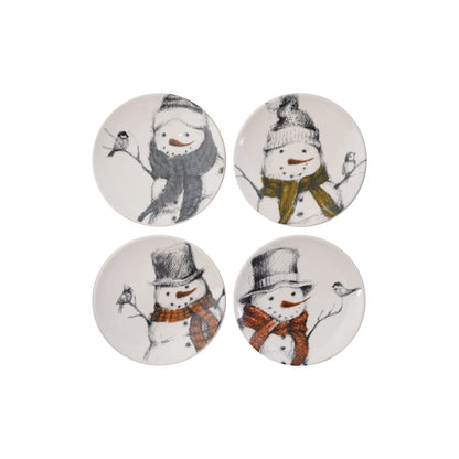 5" Round Stoneware Dish with Snowman & Bird Image