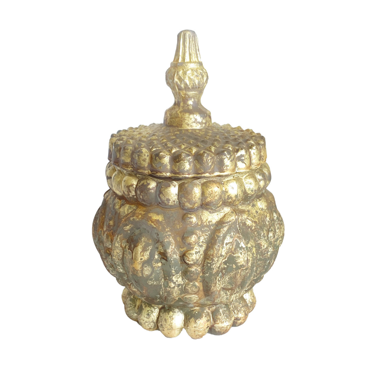 Decorative Embossed Mercury Glass Container/Tealight/Votive Holder with Lid