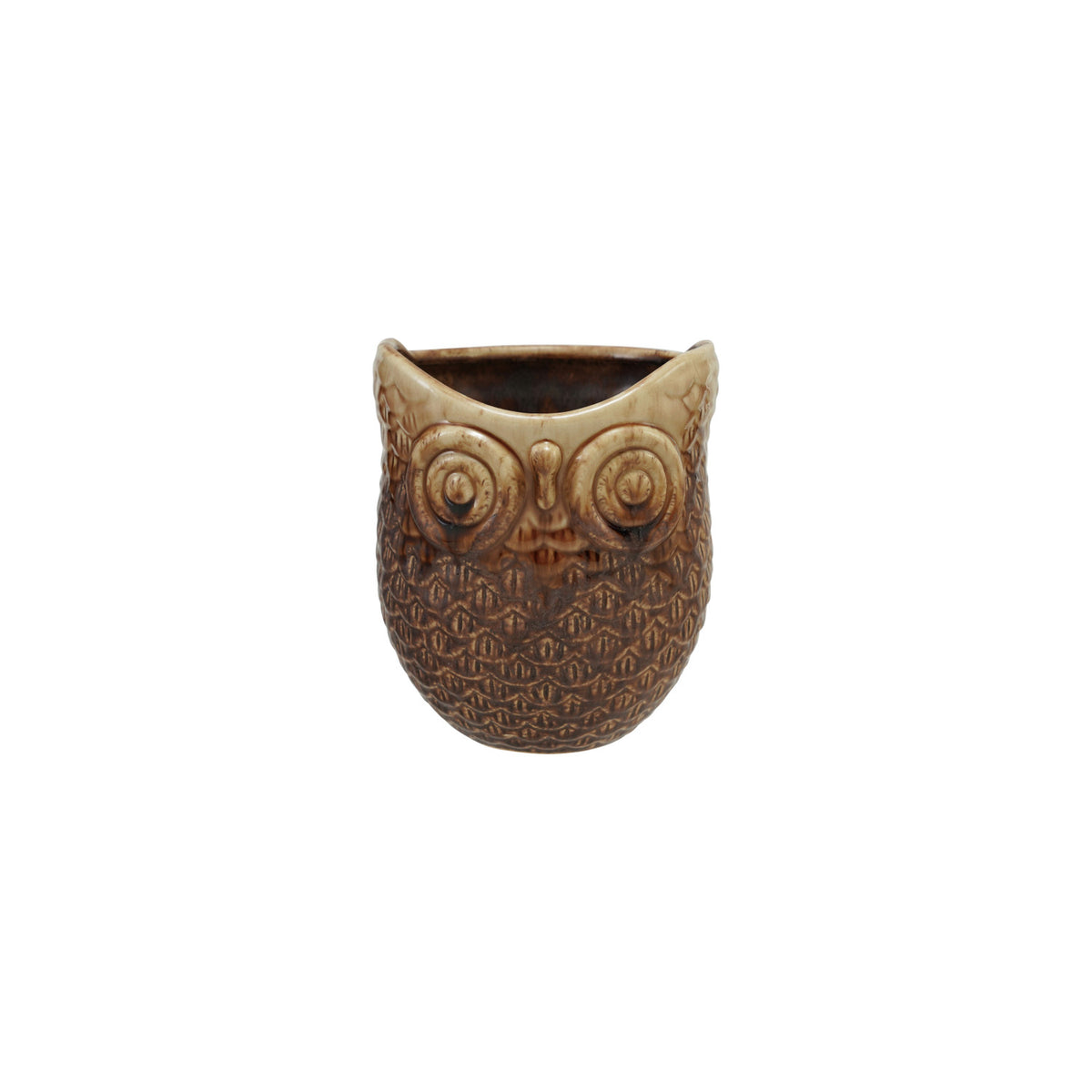 Stoneware Owl Shaped Planter, Brown 4”
